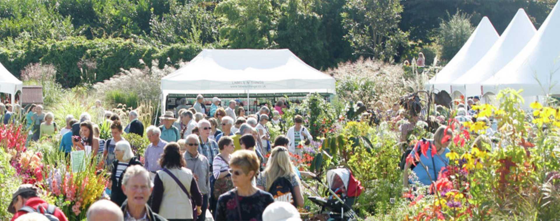 Crowds at a flower show.