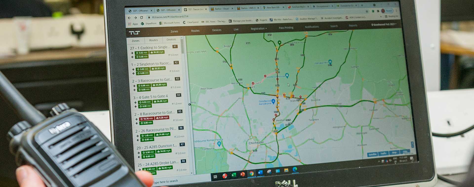Traffic management software on a computer monitor